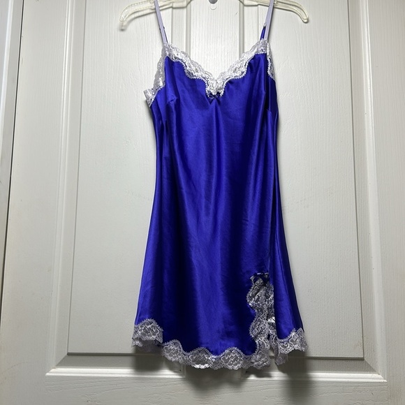 Victoria's Secret Other - VICTORIAS SECRET Purple with Silver lace Satin Slip Dress Sz Small